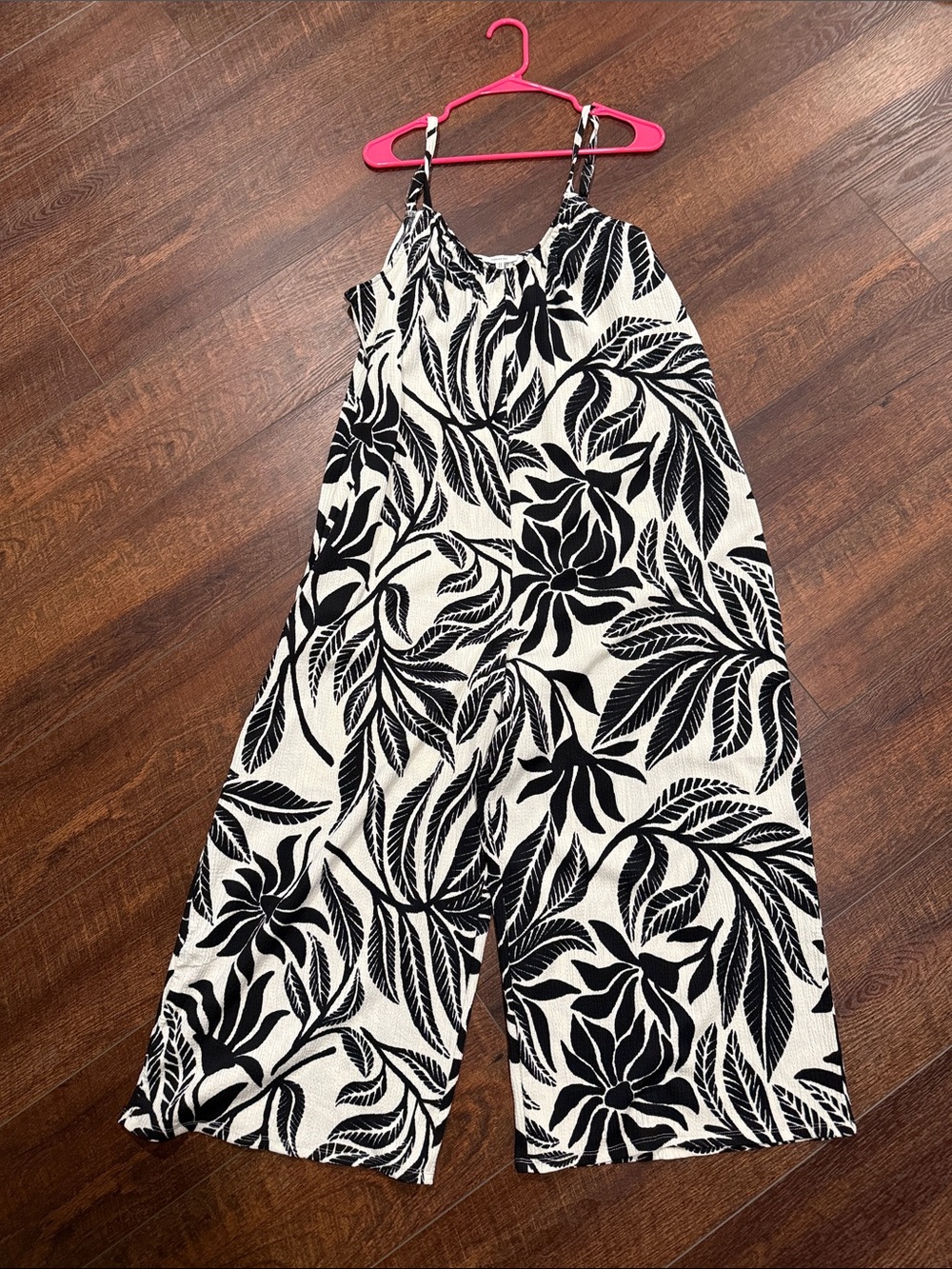 Maurices Black and White Floral Wide-Leg Jumpsuit
